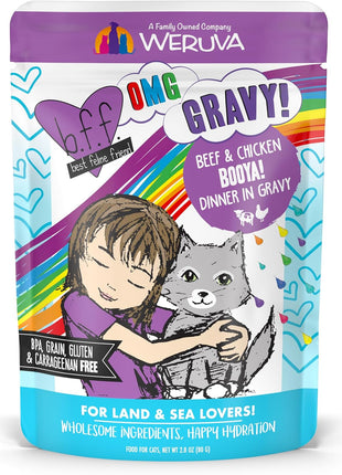 Weruva B.F.F. OMG - Best Feline Friend Oh My Gravy!, Rainbow A Gogo Variety Pack! Cat Food, 3oz Pouch (Pack of 12)