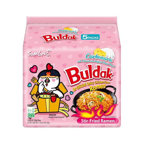 Samyang Buldak Spicy Ramen, Hot Chicken Ramen, Korean Stir Fried Instant Noodle, Carbonara, 1 Bag with 5 Pack