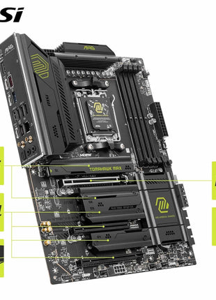 MSI MAG B850 Tomahawk MAX WiFi Motherboard, ATX - Supports AMD Ryzen 9000/8000 / 7000 Processors, AM5-80A SPS VRM, DDR5 Memory Boost 8400+ MT/s (OC), PCIe 5.0 x16, M.2 Gen5, Wi-Fi 7, 5G LAN