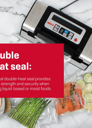 Nesco Deluxe Food VS-12 Vacuum Sealer, 130 Watts, Kit Bags & Viewing Lid, Compact, Silver
