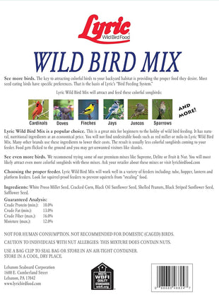 Lyric Wild Bird Mix - Includes Corn, Nuts, and Wild Bird Seed for Outside Feeders, Attracts Doves, Jays and Many More, 40 lb Bag