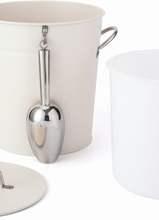 Rae Dunn Ice Bucket with Scoop   Stainless Steel Bucket with Handle, Lid and Ice Scooper   4 Qt. Storage Bin for Ice Cubes for Bars, Parties, Backyard Barbeques, Picnics, and Camping (White)