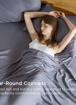 Bedsure PureWoven 100% Rayon Derived from Bamboo, Queen Sheets, 4 Pieces | Cooling Sheets for Hot Sleepers, Breathable & Silky Soft, 16" Deep Pocket, Hotel Luxury Bedding, Dark Grey