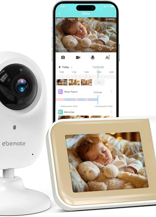 ebemate WiFi Video Baby Monitor with 2 Camera,2.8inch Display with 1500Ft Long Range,WiFi On/Off,1080P No Glow Night Vision,2-Way Talk Baby Cam Monitoring
