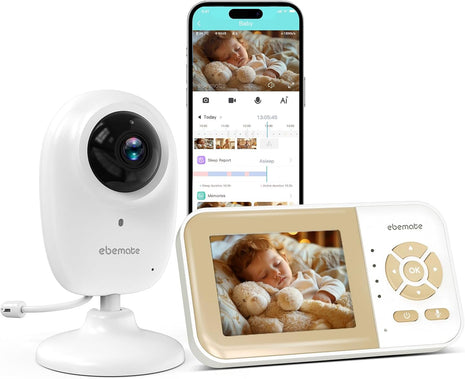 ebemate WiFi Video Baby Monitor with 2 Camera,2.8inch Display with 1500Ft Long Range,WiFi On/Off,1080P No Glow Night Vision,2-Way Talk Baby Cam Monitoring