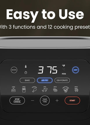 CHEFMAN Multifunctional Digital Air Fryer+ Rotisserie, Dehydrator, Convection Oven, 17 Touch Screen Presets Fry, Roast, Dehydrate, Bake, XL 10L Family Size, Auto Shutoff, Large Easy-View Window, Black