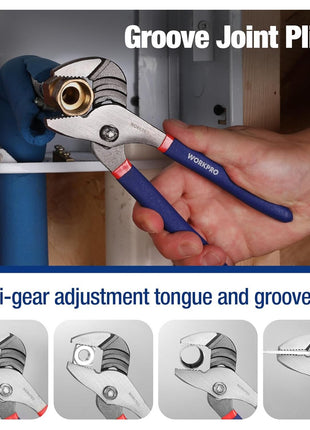 7-piece WORKPRO Pliers Set with Groove Joint, Long Nose, Slip Joint, Linesman, and Diagonal Pliers for DIY & Home Use