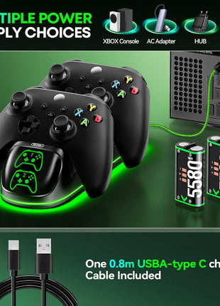 OIVO XSX Controller Charger Station with 2 Packs 5580mWh Honest Rechargeable Battery for Xbox Series X/S/One/Elite/Core Controller, Charging Dock for Xbx with 4 Packs Covers for Xbox One Console
