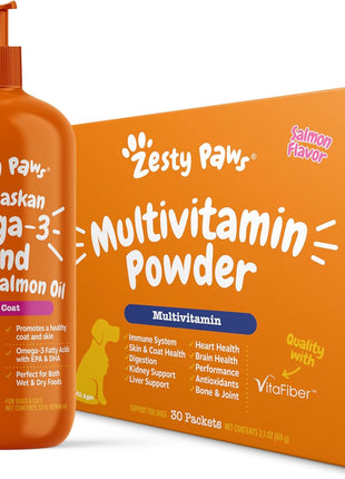 Zesty Paws Wild Alaskan Omega-3 Blend Pollock + Salmon Oil + Multivitamin Powder for Dogs