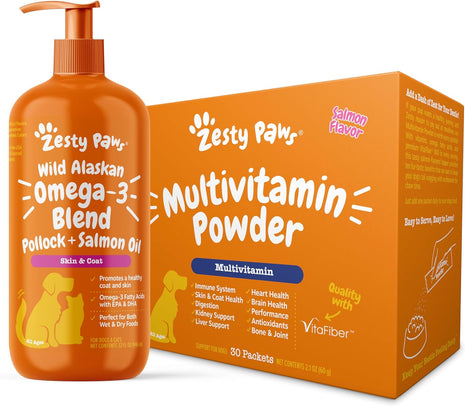 Zesty Paws Wild Alaskan Omega-3 Blend Pollock + Salmon Oil + Multivitamin Powder for Dogs