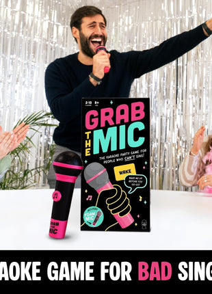 Lucky Egg Official Grab The Mic – Family Karaoke Board Game w/Foam Mic, 8+ Ages, 2-10 Players - Games for Bad Singers w/ 230 Lyrics (115 Cards)