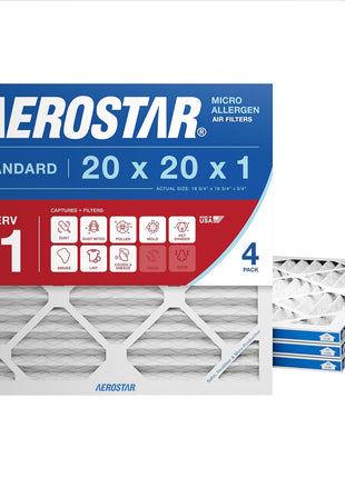 Aerostar 20x20x1 MERV 8 - 6 Count - High Efficiency Pleated HVAC, Furnace & Air Conditioner Filters - Removes Dust, Lint, Mold & Allergy-Causing Pollen