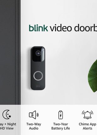 Blink Video Doorbell + Sync Module 2 — Two-way audio, HD video, two-year battery life, motion detection, chime app alerts, Works with Alexa (Black)