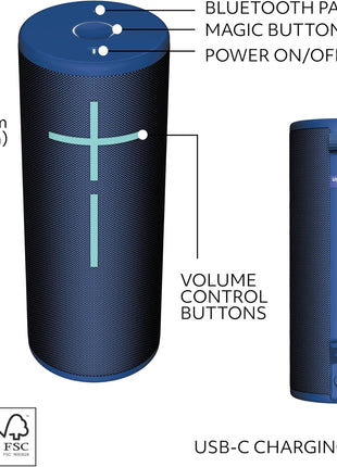 Ultimate Ears Boom 4 Portable Waterproof Bluetooth Speaker with Balanced 360-Degree Sound with Clear Audio and Bass, Floating Speaker with 15-Hour Battery and 147ft (45m) Range - Blue
