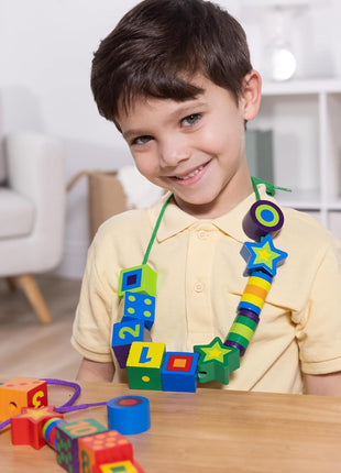 Melissa & Doug Deluxe Wooden Lacing Beads - Educational Activity with 27 Beads and 2 Laces
