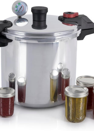 T-fal 22-Quart Aluminum Pressure Canner, 3 PSI Settings, Home Canning, Includes Racks & Canning Guide, Large Capacity, Pressure & Water Bath Canning for Vegetables, Meats, Seafood & Fruits, Silver