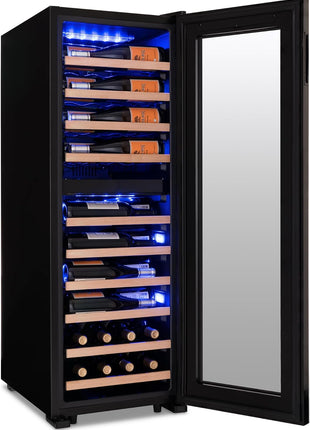 NewAir Shadow Series Wine Cooler Refrigerator 56 Bottles Dual Temperature Zones, Freestanding Mirrored Wine and Beverage Fridge with Double-Layer Tempered Glass Door & Compressor Cooling for Wine
