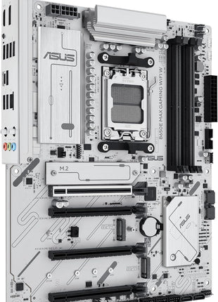 ASUS B650E MAX Gaming WiFi W – AMD B650 AM5 ATX Motherboard, White PCB, DDR5, PCIe 5.0, 3X M.2, Wi-Fi 6E, 2.5Gb LAN, USB 10Gbps Type-C, DisplayPort, HDMITM, BIOS FlashbackTM, Aura Sync, Advanced AI PC