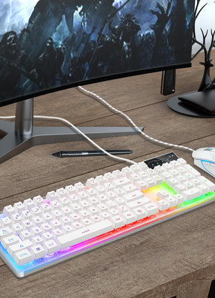 Gaming Keyboard and Mouse Combo, K1 RGB LED Backlit Keyboard with 104 Key for PC/Laptop(White)