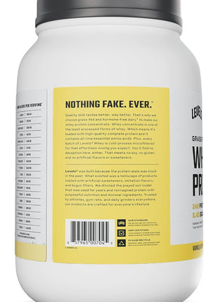 Levels Whey Protein Powder, No Artificial Ingredients, Vanilla Bean, 2LB | 24G of Protein, 5.4G BCAAs, Clean Ingredients, Hormone Free Dairy, No Fillers, No Added Sugar, No Junk