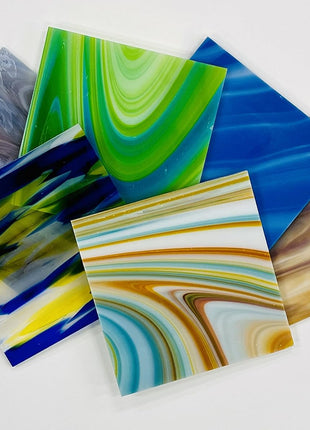 COE 96 Deluxe Assorted Fusible Glass Pack - 4 inch X 4inch Sheets - 6 Pack