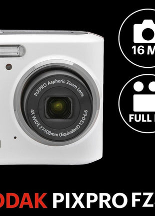 Kodak PIXPRO FZ45 Friendly Zoom 16MP Full HD Digital Camera, White, Bundle with 32GB Memory Card and Camera Bag