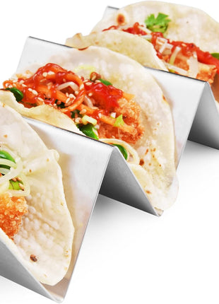 Taco Holders 4 Packs - Stainless Steel Taco Stand Rack Tray Style, Oven Safe for Baking, Dishwasher and Grill Safe