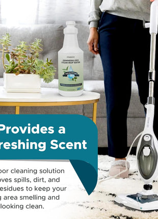 Steam & Go   Demineralized Water for Steam Cleaner, PVC Free Floor Cleaner Liquid Compatible With Any Steam Mop, Ready to Use Multisurface Cleaner, Scented Mop Solution, Eucalyptus Mint, 32 oz
