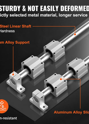 VEVOR Linear Rail Slide SFC20-1000mm 2 PCS 39.4 in/1000mm SFC20 Guide Rails 4 PCS SC20 Slide Blocks 4 PCS Rail Supports Linear Rails and Bearings Kit for Automated Machines CNC DIY Project