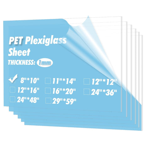 Art3d 5-Pack of 8×10 inch PET/Plexiglass Sheets, Transparent Clear Flexible Plastic Sheet Panels for Craft, Picture Frames, Sign Blank, DIY Display Project