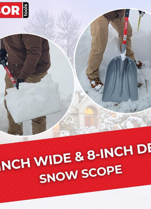 TABOR TOOLS Snow Scoop with Fiberglass Handle, 15 Inch Wide Blade, Large Snow Shovel and Mulch Scoop with Comfortable D Grip Handle. J218A. (Snow Scoop, Short 26 Inch Handle)