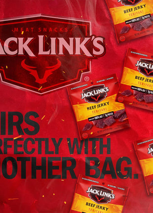 Jack Link's Beef Jerky, Teriyaki, Multipack Bags   Flavorful Meat Snacks for Lunches, Ready to Eat Protein Snacks, Individual Packs   7g of Protein, Made with 100% Beef   0.625 oz (Pack of 5)