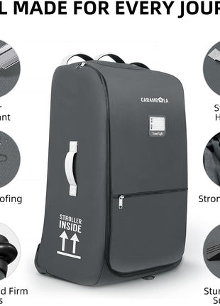 CARAMBOLA Stroller Bag for Airplane,Travel Bag - Compatible with UPPAbaby Vista/V1 V2 V3, Cruz/V1 V2 V3 |Rolling Wheel Bag with Storage Pocket, Waterproof, Rolling Wheels, Multiple Handles | Grey