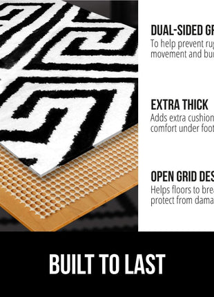 GORILLA GRIP Strong Rug Pad Gripper, US Designed, Grips Keep Area Rugs Safe and in Place, Thick, Slip and Skid Resistant Pads for Hard Floors, Under Carpet Mat Cushion and Hardwood Protection 2x3 FT