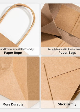 Brown Paper Bags with Handles Bulk 100Pcs 8x4.5x10.8 Inch Gift Bags Bulk, Brown Kraft Paper Bags for Retail, Party, Shopping, Favor