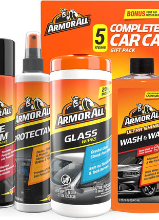 Armor All Car Wash and Car Cleaner Kit by Armor All, Includes Glass Wipes, Car Wash & Wax Concentrate, Protectant Spray and Tire Foam
