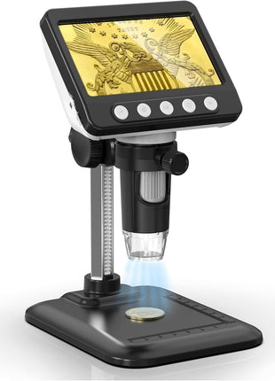 WKR Coin Microscope, 4.3 inch LCD USB Digital 1000X Coin Magnifier with 8 Adjustable LED Lights, 1080P PC View Compatible with Windows/MacBook for Adults Kids
