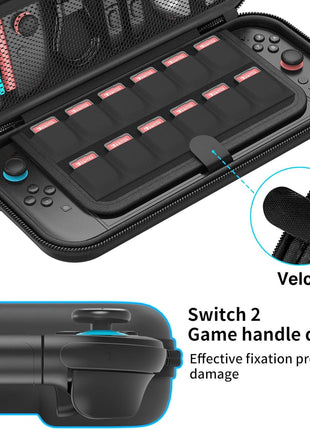 HEYSTOP Carrying Case for Nintendo Switch 2, Water-Resistant Hard Shell Travel Pouch with 12 Game Slots, Slim Storage Bag for Backpacking & Road Trip, Secure Straps & Dual Zippers, Black
