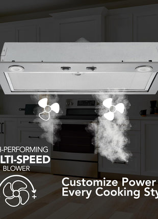 Broan-NuTone PM300SS Custom Power Pack Range Hood Insert with 2-Speed Exhaust Fan and Light, 300 Max Blower CFM, Stainless Steel, 21-Inch Built