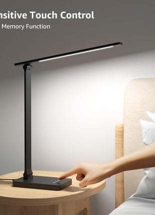 Lepro Desk Lamp with USB Charging Port for Home Office, 650LM 9.5W, Black | Dimmable Task Light, 5 Colors 5 Brightness, Eye Caring Table Lamp for Dorm Room, Sewing, Crafting, Reading, Nail, Drafts