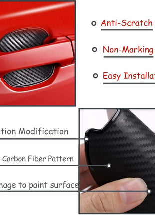 Universal 3D Carbon Fiber Car Door Handle Protection Film-S | 4Pcs Silicone Car Doors Handle Cup Scratch Protectors,Automotive Door Handle Paint Protective Film Cover Accessories(Black)