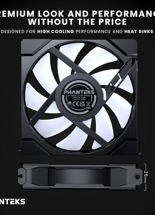 Phanteks M25-120 Gen2 Reversed Blade, 120mm ARGB High Performance Cooling Fans, Daisy-Chain Unified Fan Frame, Infinity Mirror hub, Single Cable Connection, Black