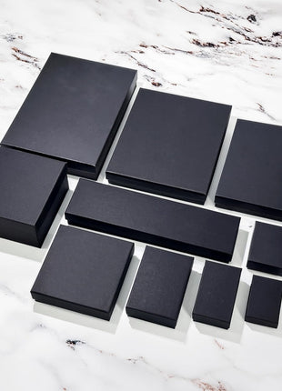 TheDisplayGuys - 25-Pack #53 Kraft Paper Cardboard Gift Boxes/Jewelry Cases w. Cotton Padding & Lid - Matte Black - (5.4 inch x 3.9 inch x 1.0 inch)