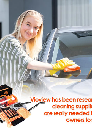 Car Detailing Kit Interior Cleaner, 17Pcs Car Cleaning Supplies with High Power Portable Car Vacuum, Detailing Brush Set, Windshield Cleaner, Orange Car Accessories for Women Men Teens Kids