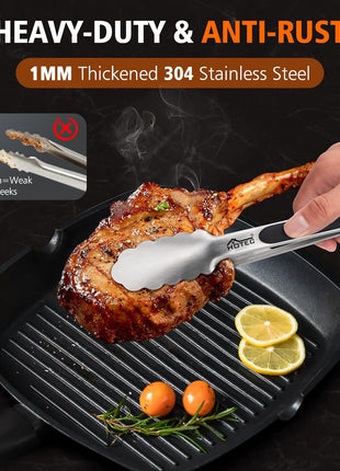 Hotec Stainless Steel Kitchen Tongs, Set of 2-9 inch and 12 inch, Locking Metal Food Tongs for Cooking, Serving, BBQ, Grill Non-Slip Grip