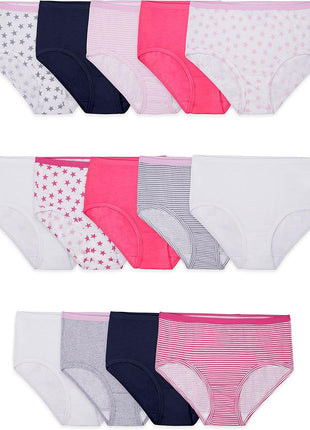 Fruit of the Loom Girls' Tag Free Cotton Brief Underwear Multipacks, Brief-20 Pack-Black/Pink/Grey