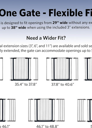 MidWest Homes for Pets 29in Steel Dog Gate, Pressure Mount, to 38in | Pressure Mounted, Expands 29.5"- 38" Wide, Auto-Close Door, Spring-Loaded Latch, Includes Two 3" Extensions