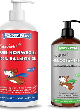 100% Norwegian Salmon Oil Plus Liquid Glucosamine - for Dog's Skin, Coat, Mobility, Hip & Joint Support – Salmon Oil 32 Ounces – Liquid Glucosamine 16 Ounces