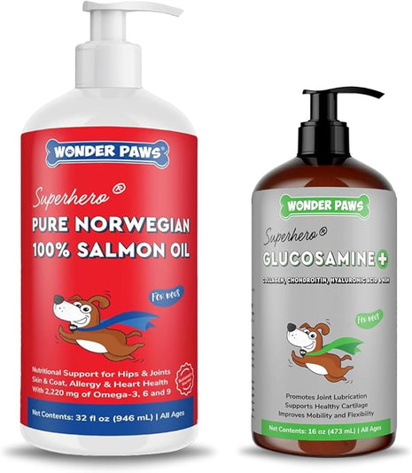 100% Norwegian Salmon Oil Plus Liquid Glucosamine - for Dog's Skin, Coat, Mobility, Hip & Joint Support â€“ Salmon Oil 32 Ounces â€“ Liquid Glucosamine 16 Ounces