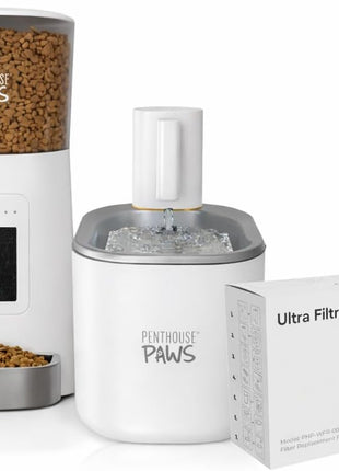 Bundle of Penthouse Paws Smart Pet Care HD Camera Feeder + Wireless Water Fountain + Filter Set for Cat & Dog